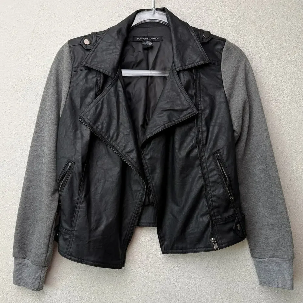 Foreign Exchange Black Gray Womens S Moto Jacket